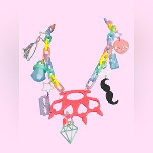 Neon Pink Scene Queen Core Charm Brass knuckle Heart Necklace